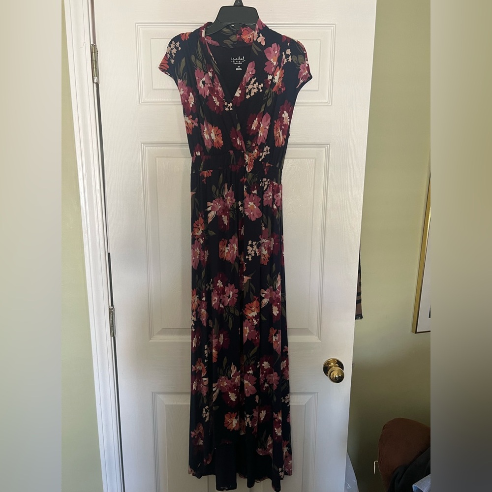 Isabel Maternity Floral Maxi Dress in Navy and Pink